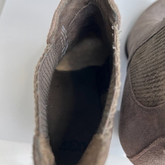Ugg Bootie Women 10 Leather Suede Pull On Strap Heel Ankle Work Party Core Ex - Picture 10 of 15